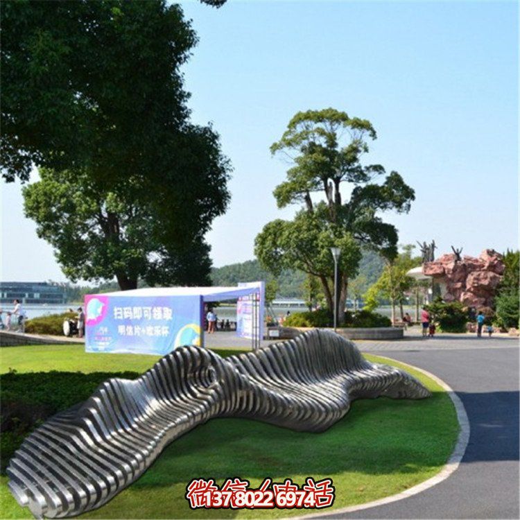 不銹鋼異形座椅，金屬波浪形雕塑抽象假山造型椅子