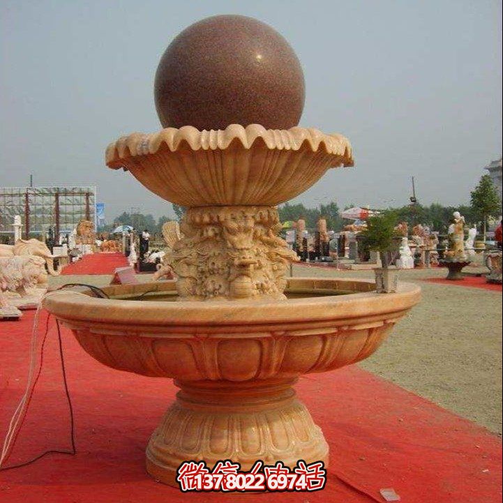 經(jīng)典中式風(fēng)水球，黃銹巖浮雕噴泉水