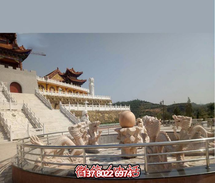 藝術(shù)燈光的魔力，紅龍戲球風(fēng)大型噴泉石雕秀