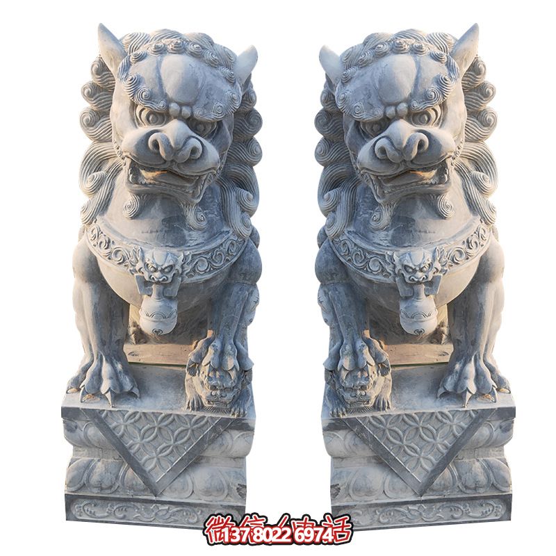 經(jīng)典石雕大理獅子雕塑，精致祠堂裝飾