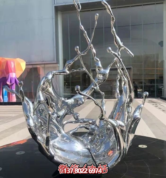 不銹鋼抽象海浪噴泉水景雕塑，開啟精致戶外新景觀