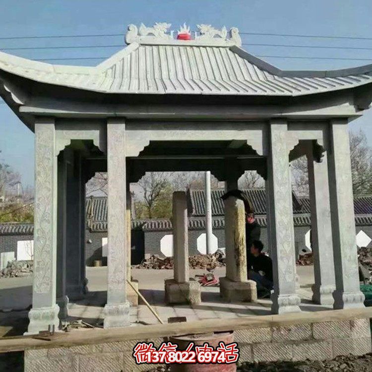 精美大型戶外涼亭，用石雕雕塑裝點(diǎn)大理石美景