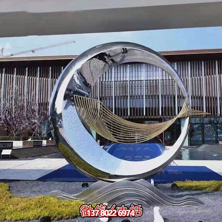 精美不銹鋼圓環(huán)雕塑，給酒店、售樓部帶來流水?dāng)[件