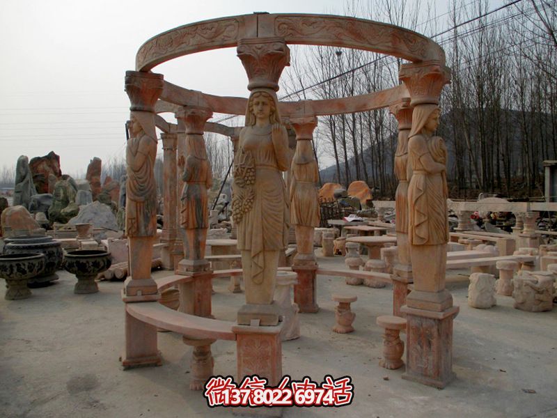 歐式?jīng)鐾?，圓形露天人物石柱擺放城市廣場(chǎng)裝飾