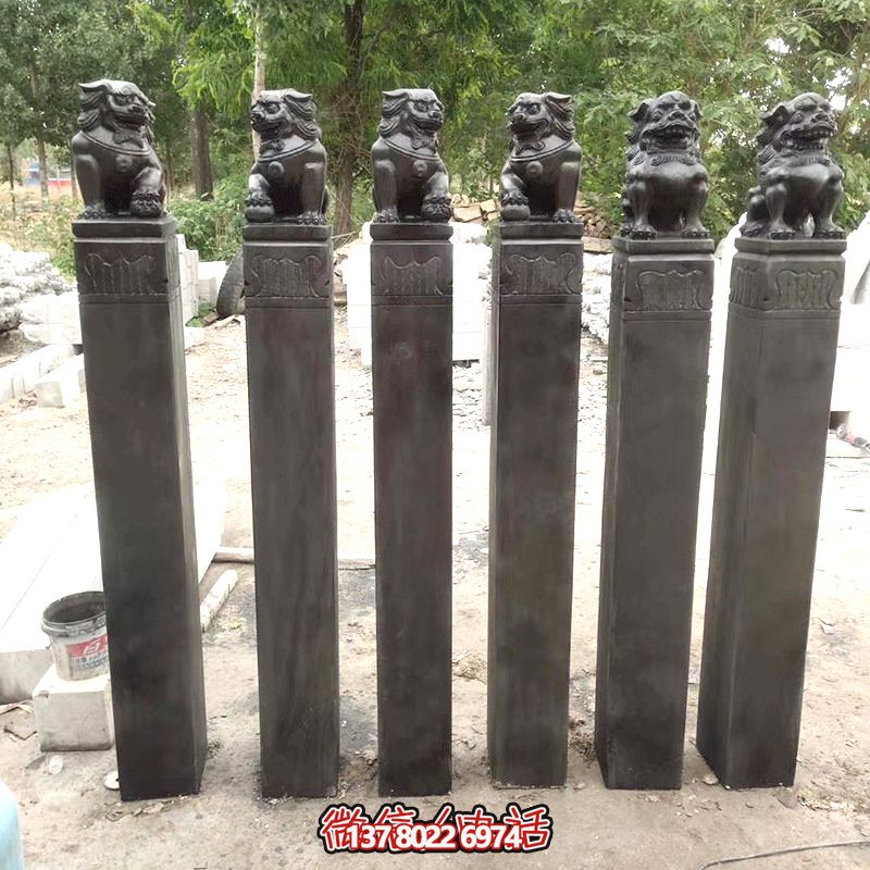 古雅青石仿古石獅子拴馬柱，點(diǎn)綴庭院門前