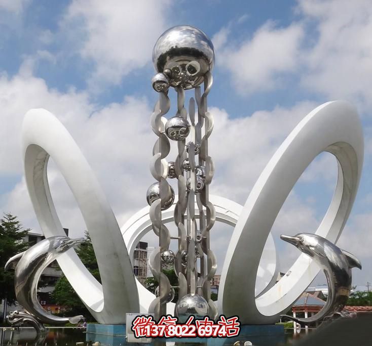 海豚個(gè)性不銹鋼雕塑，大型廣場(chǎng)裝飾裝置