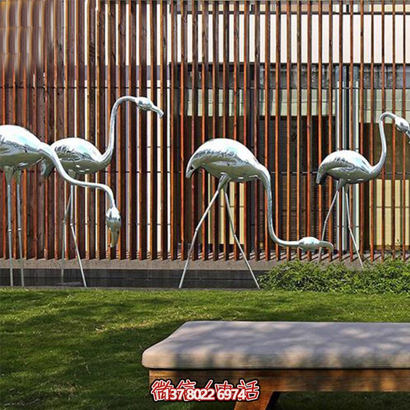 公園休閑裝飾，精美不銹鋼雕塑火烈鳥
