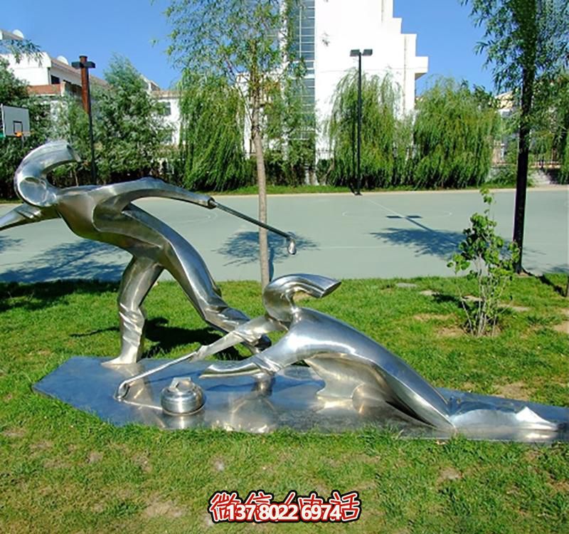 不銹鋼冰壺雕塑，點(diǎn)綴小區(qū)花園，創(chuàng)造休閑運(yùn)動(dòng)空間