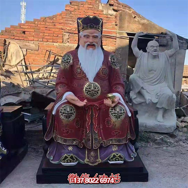 玻璃鋼彩繪財(cái)神雕塑，為景區(qū)寺廟供奉
