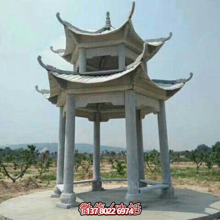 精美仿古建筑二層砂巖大理石涼亭，休閑擺放公園中