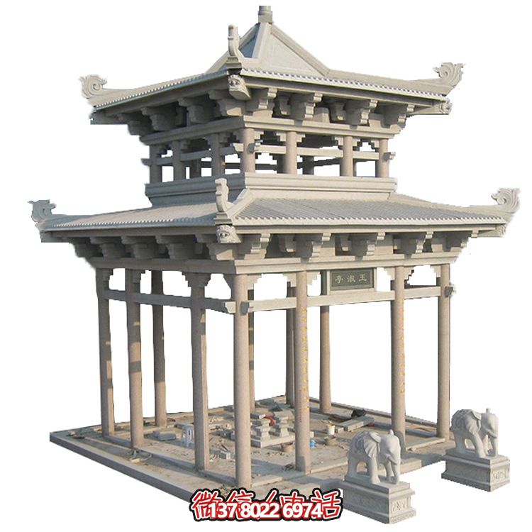 古典多角涼亭建筑大氣，石雕精美，園林景觀完美