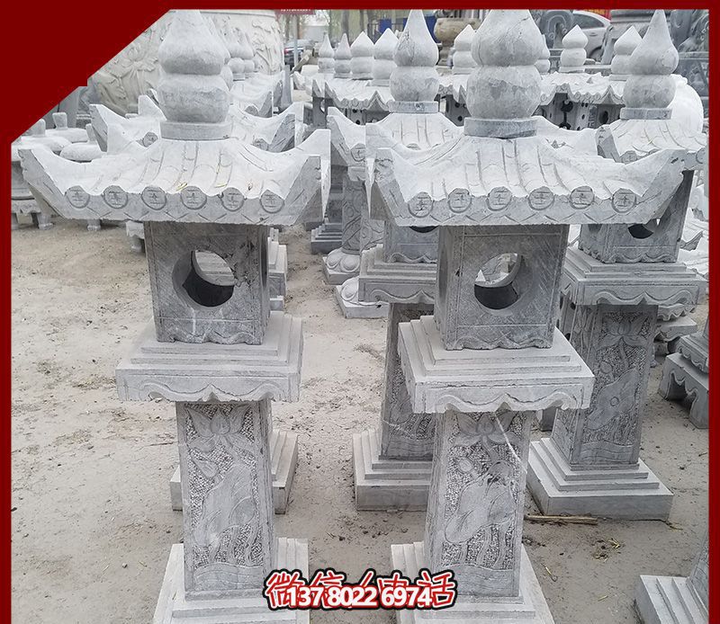 仿古石雕燈籠，裝飾戶外寺廟