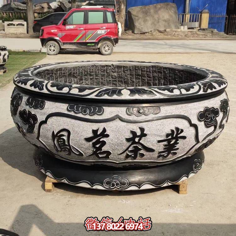 仿古青石荷花水缸，配合庭院戶外，點(diǎn)綴人間養(yǎng)魚園