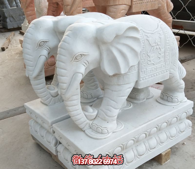 漢白玉雕塑，招財大象，令您鎮(zhèn)宅景區(qū)庭院更加迷人