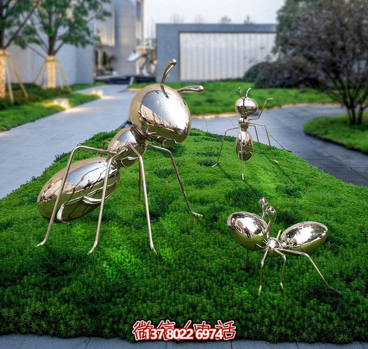 不銹鋼鏡面螞蟻，小區(qū)綠化帶裝飾動物擺件
